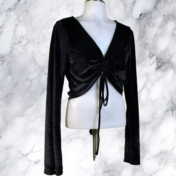Michael Costello xREVOLVE Ruched Crop Top - Black
